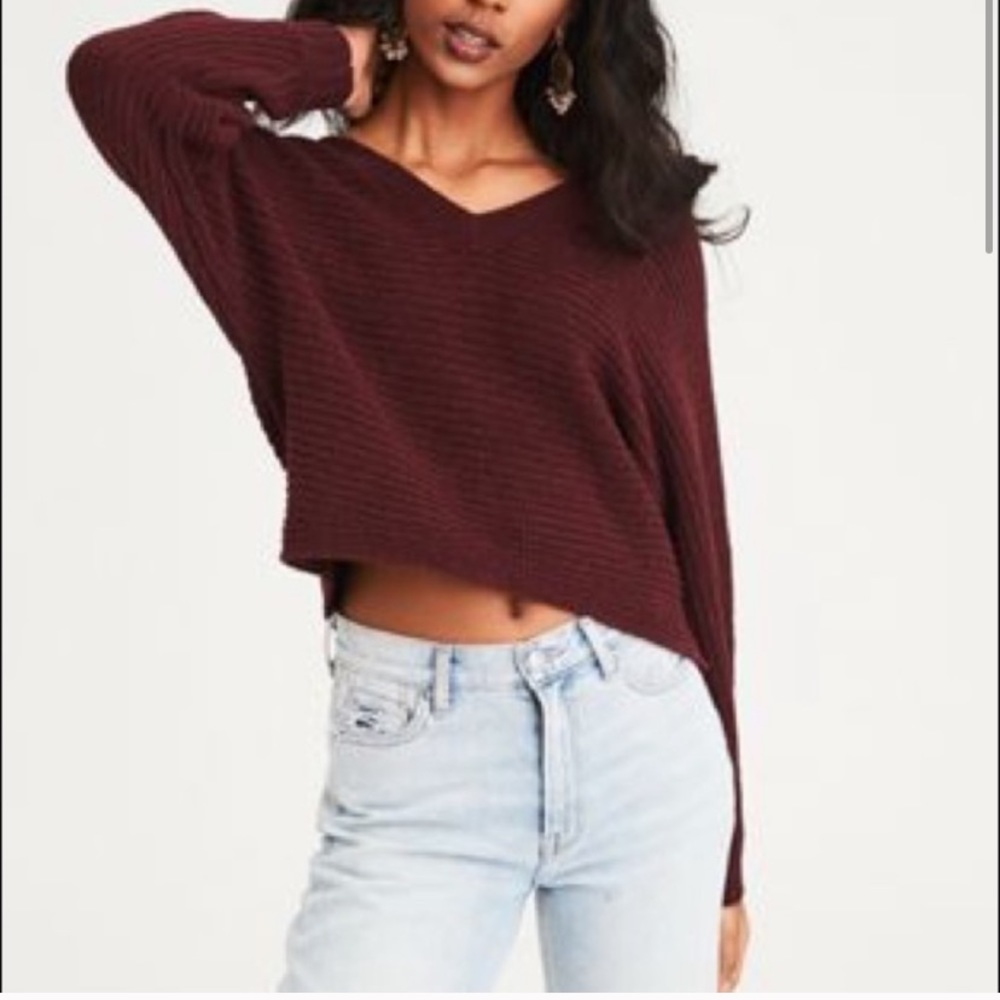 American Eagle Oversized Cropped Chenille Sweater